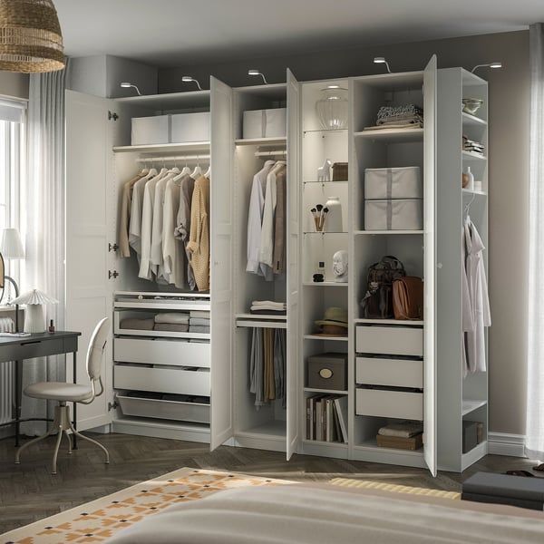 PAX / TYSSEDAL Wardrobe combination, white white/white, 255x60x236 cm