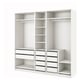 Option: A white PAX wardrobe system with drawers and shelves for efficient storage.