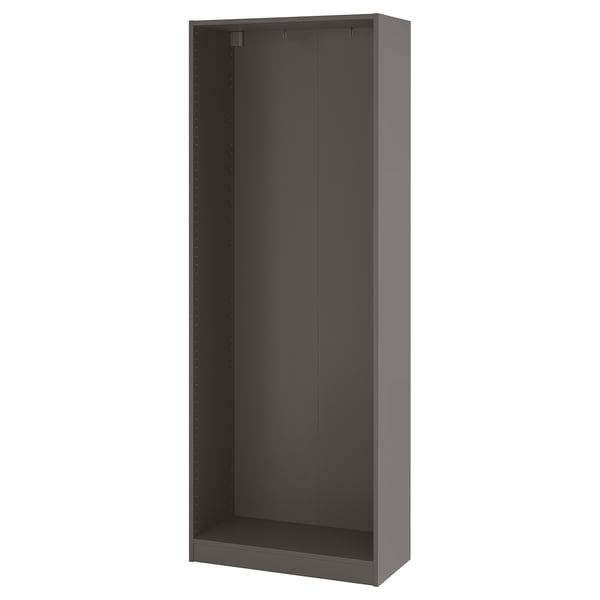 PAX wardrobe frame: grey, rectangular, minimalist, sturdy, open-front design.