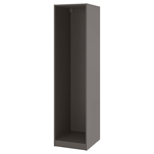 PAX wardrobe frame: grey, minimalist design, slim vertical shape, assemble without tools.