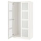 A white PAX wardrobe with mirrored doors and adjustable feet for stability.