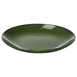 Large forest-green ceramic plate with glossy finish and darker rim.