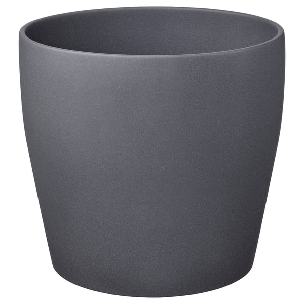 Dark gray round PERSILLADE planter, smooth texture, earthenware with pigmented powder coating.