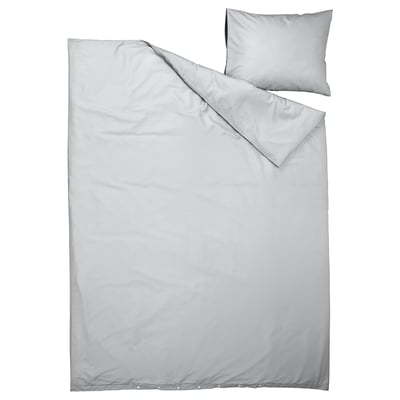 PILTANDVINGE silver bedding set. Duvet & pillowcase, smooth poly-viscose blend, recycled materials, envelope closure.