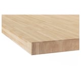 Wooden worktop with fine grain patterns, smooth surface, and beveled edges, showcasing a natural, light wood finish.