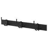 Black metal hanging rack with 4 hooks for coats, bags, and accessories.