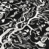 Black white patterned fabric with food motifs, high quality cotton.
