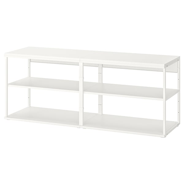 White PLATSA storage unit with open shelves, minimalist design.