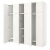 White PLATSA wardrobe with open doors, modern, minimalist design.