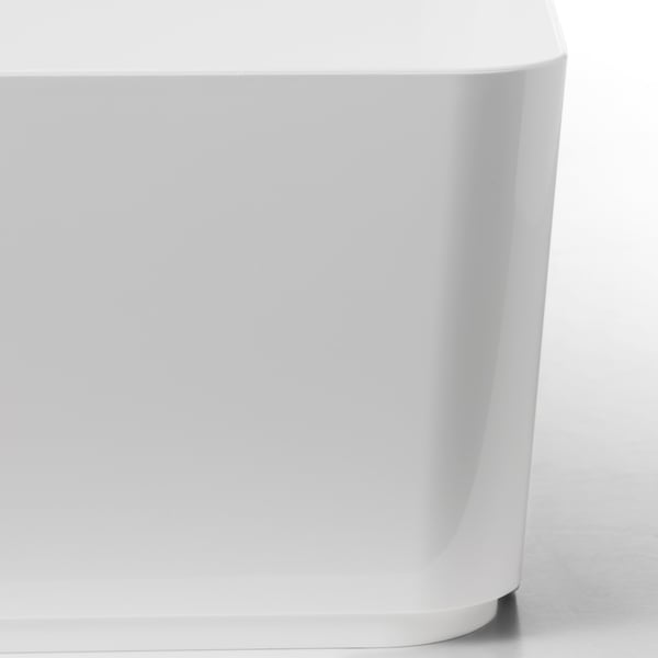 Clean, sleek white storage bin with smooth, curved edges and sturdy base, ideal for organizing and recycling.