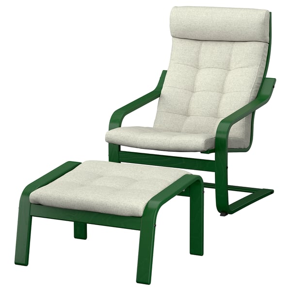 POÄNG Armchair and footstool, dark green/Gunnared beige