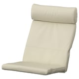 Beige POÄNG cushion: soft leather, shaped back, padded seat, neutral design.