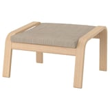 Modern footstool with light natural wood frame and beige cushion.