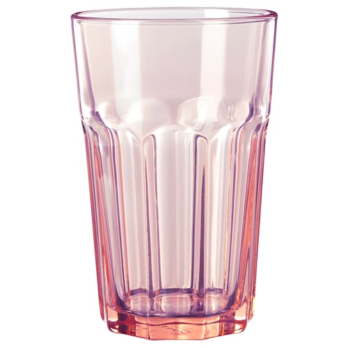 POKAL tempered glass tumbler, pinkish hue, classic ribbed design, durable, dishwasher-safe.