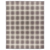 PYSSLINGGRÄS: brown & grey tartan wool rug, hand-woven with classic check pattern.