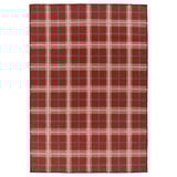 Red wool tartan check rug, handwoven.