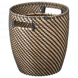 A RÅGKORN woven basket in black and natural tones with handles, made from polyethylene and polypropylene plastic.