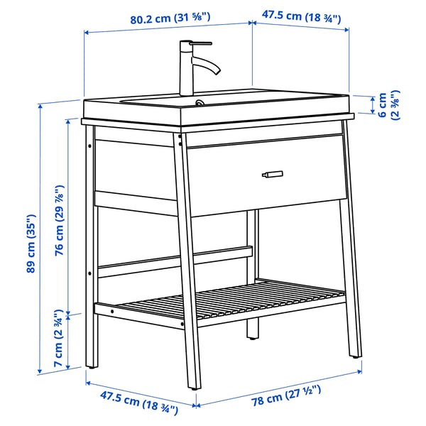 Illustration with measurements for the product: RÅGRUND.