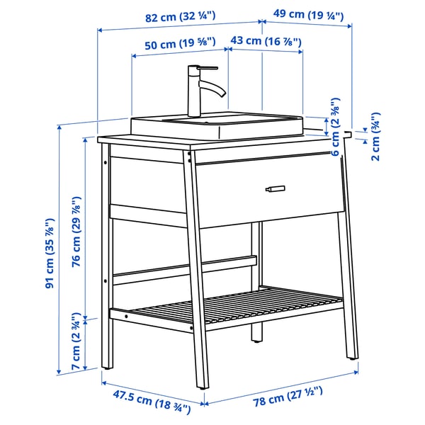 Illustration with measurements for the product: RÅGRUND.