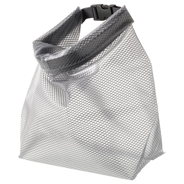 A gray RENSARE mesh bag with a waterproof top, foldable and secure snap strap handle.