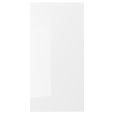White high-gloss RINGHULT kitchen cabinet. Modern, rectangular shape, durable, and easy-to-clean.