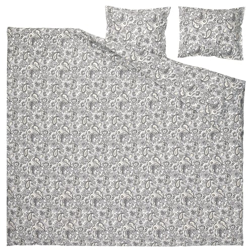 RODGERSIA Duvet cover and 2 pillowcases, grey/white, 240x220/50x60 cm