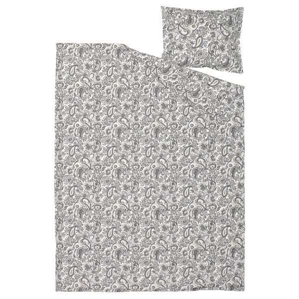 Grey & white paisley RODGERSIA bedding set with duvet and pillowcase