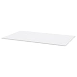 A white, rectangular RODULF table top. Its plain with no ornaments, made from acrylic paint and particle board.