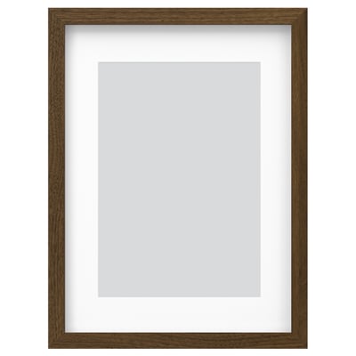 Wooden picture frame, natural brown, rectangular, simple design, with mount.