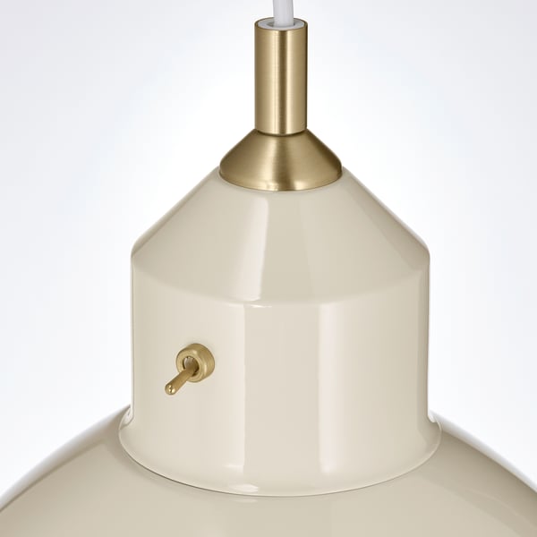 Modern pendant lamp with white shade and gold details.