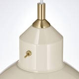 Modern pendant lamp with white shade and gold details.