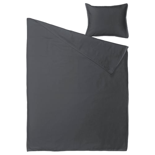 RUNDHAGTORN duvet set in anthracite, made from linen-cotton blend, soft, rectangular with envelope closure pillowcase.