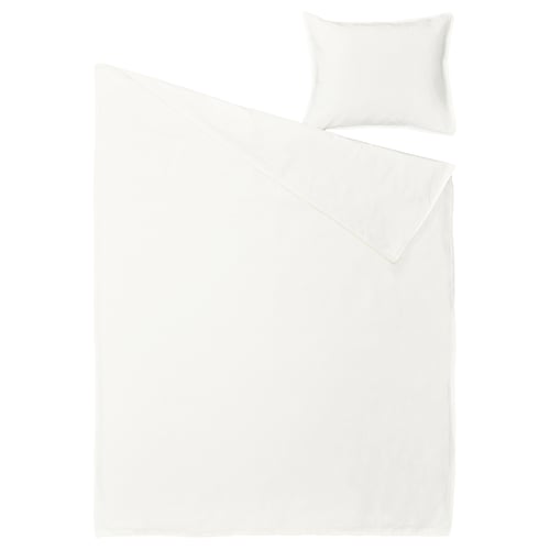 RUNDHAGTORN white bedding set: soft cotton-linen duvet cover & pillowcase, simple, chic design.