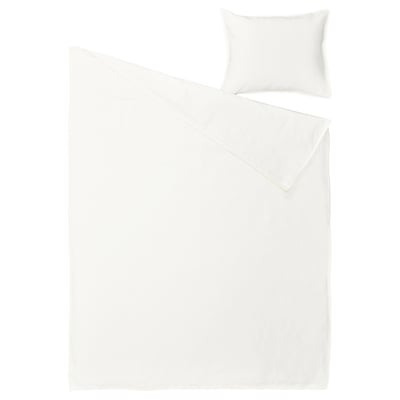 RUNDHAGTORN white bedding set: soft cotton-linen duvet cover & pillowcase, simple, chic design.