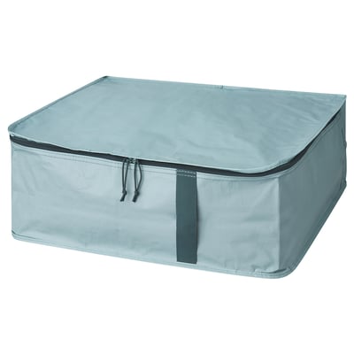 SÄCKKÄRRA: light blue storage box with zipper, light grey accents, rectangular.