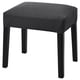 Option: SAKARIAS grey upholstered stool with black legs, square-shaped, cushioned seat.