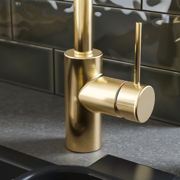 SALLSJÖN Kitchen mixer tap single side lever, brass-colour
