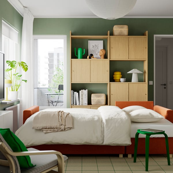 SALTSJÖBADEN 3-seat sofa-bed with chaise longue, Fridtuna yellow