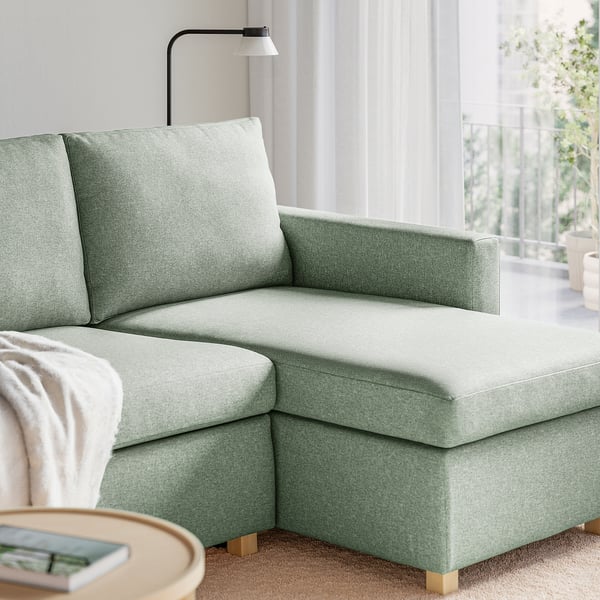 SALTSJÖBADEN 3-seat sofa-bed with chaise longue, Gunnared light green