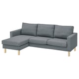 SALTSJÖBADEN sectional sofa in grey with chaise lounge and wooden legs.