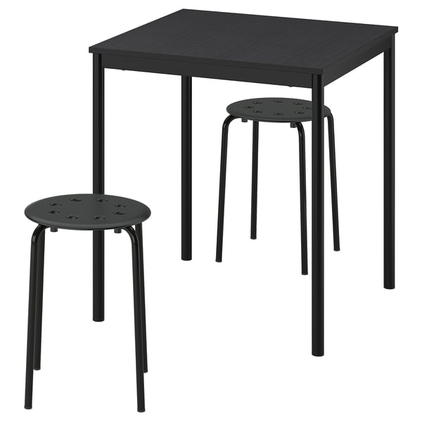 SANDSBERG / MARIUS Table and 2 stools, black black/black, 67x67 cm