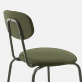 Modern, ergonomic chair with robust metal frame and plush green upholstery. Designed for comfort and longevity.