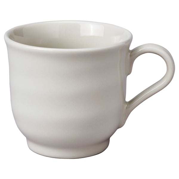 This image a white SANDSKÄDDA ceramic mug with a rustic design, made of stoneware.