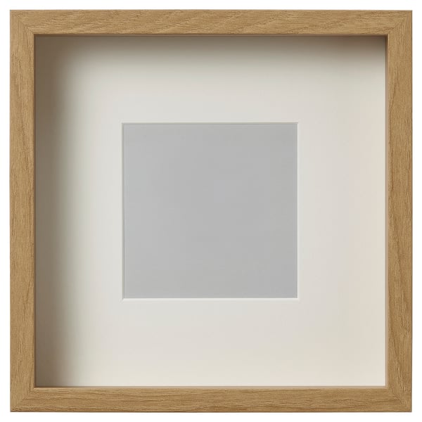 SANNAHED gold photo frame: square, wooden, with clear plastic front, holds 8x8 pic.