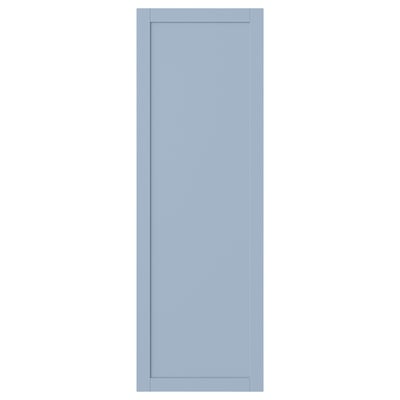 A blue SANNIDAL cabinet door with a simple, rectangular design. The smooth foil finish gives it a traditional look.