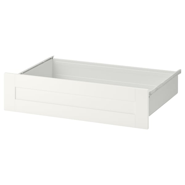 SANNIDAL white drawer; minimalist design, rectangular, steel & particleboard.