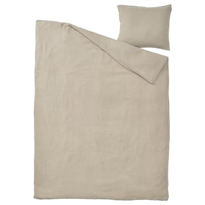 SCHERSMIN beige duvet set - organic cotton, wavy texture, soft & breathable