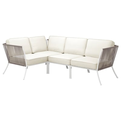 SEGERÖN outdoor sectional, beige, wicker & metal, l-shape, with cushions.