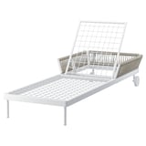 White IKEA SEGERÖN adjustable lounge with rope back and wheels.