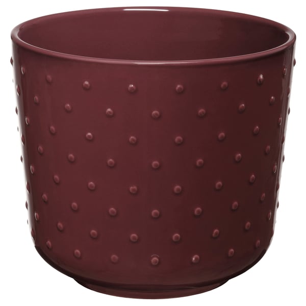 SESAMFRÖN red dotted stoneware planter; round & textured for charming display.